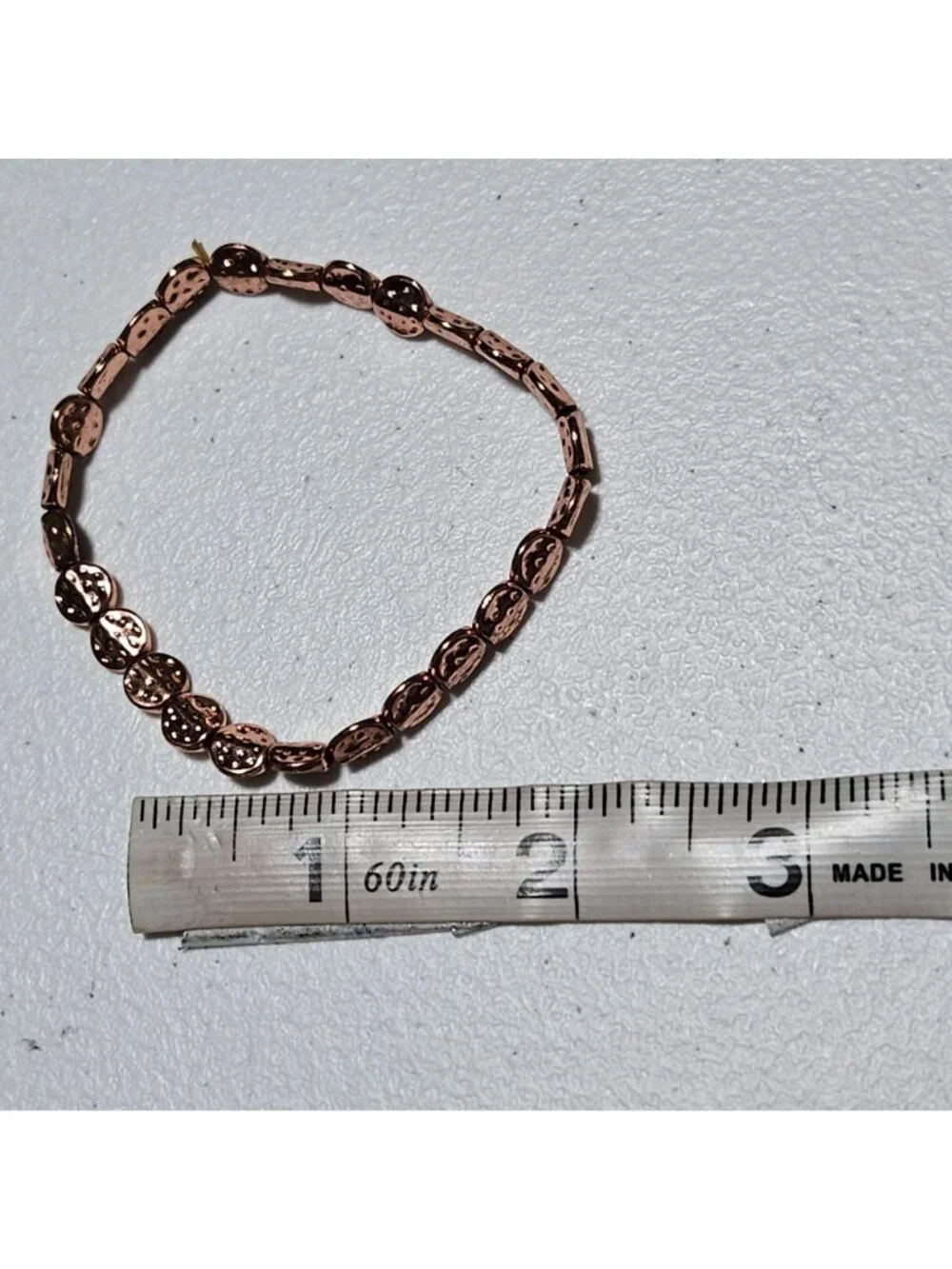 Copper Toned Bracelet Textured Round Beads  Stretch Boho Fashion Jewelry Women